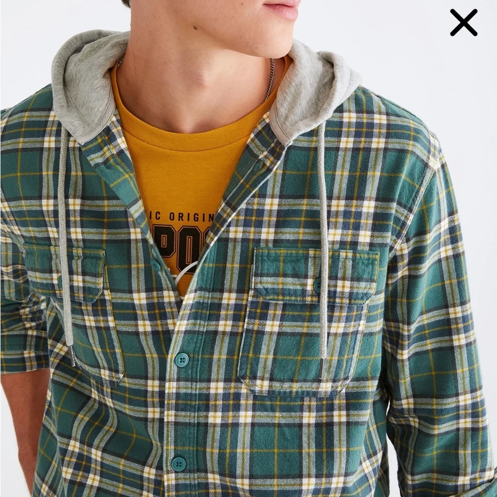 Aeropostale Long Sleeve Plaid Hooded Flannel Shirt Size M